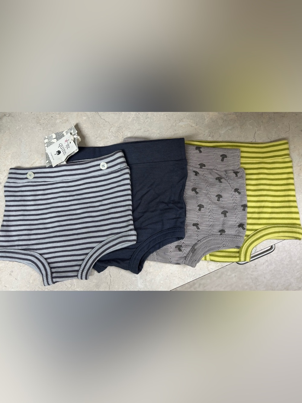 Kate Quinn NWT Striped and Solid Baby Bloomer Bundle - Navy, Gray, Lime SZ 3/6 m